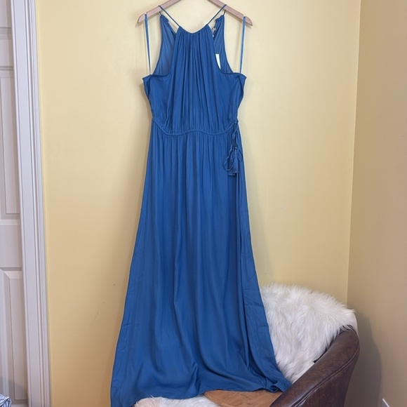 LOFT Ann Taylor | NWT Blue Grecian blue Beach Tassel Halter Boho Maxi Dress M - Picture 5 of 12
